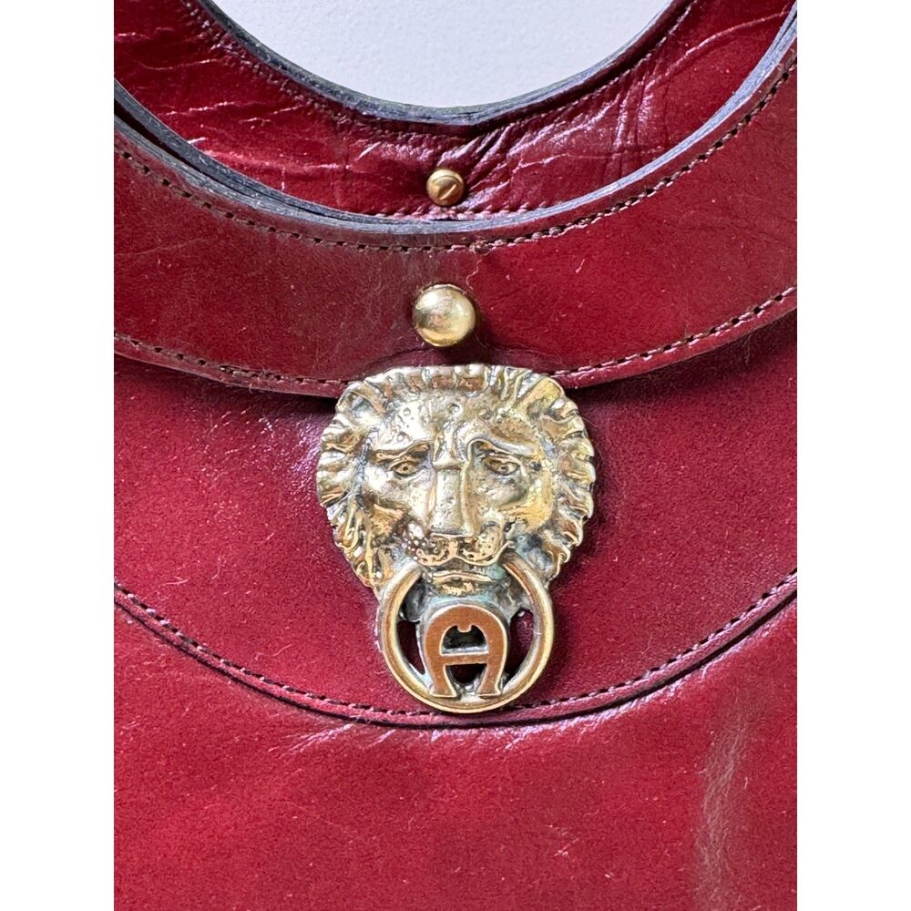 Etienne Aigner Oxblood Leather Lion Head Satchel Bag Vintage 60s 70s Avant Garde - Picture 7 of 14